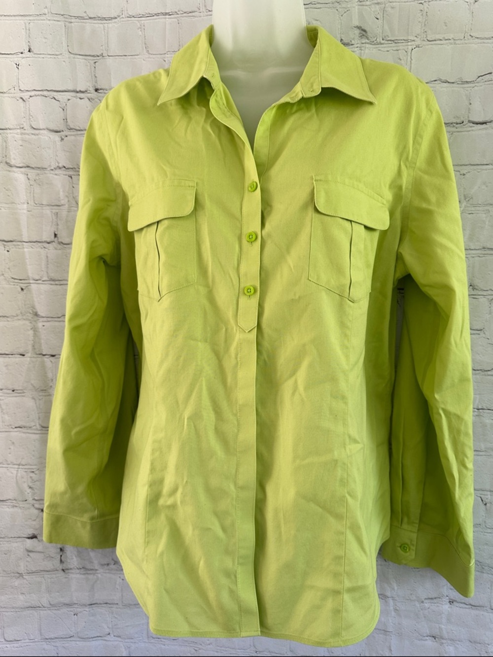 Chico’s Lime Green Cotton/Spandex Button-Up Shirt Chico’s 2